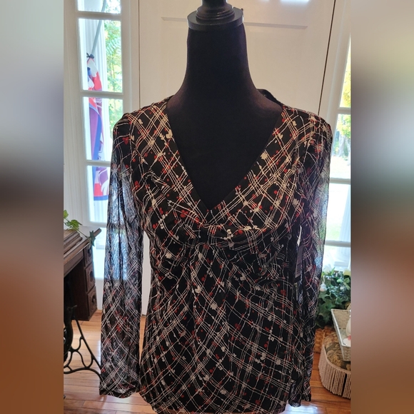 Madison Tops - NWT y2k Long sleeved abstract print mesh shirt  Madison L